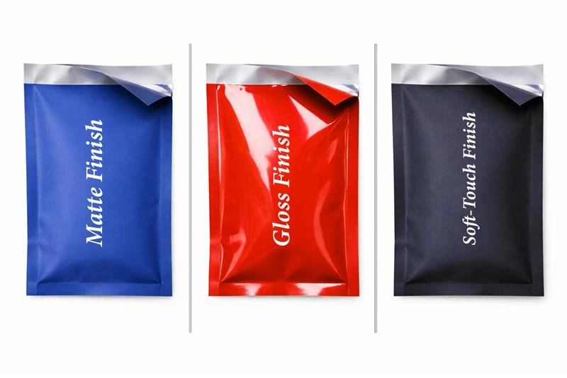 mylar bags with matte gloss and soft touch finishing options